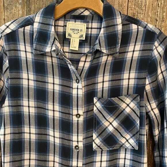 Forever 21 Sz S Blue Plaid Western Button Down Farmcore Shirt - Picture 3 of 8